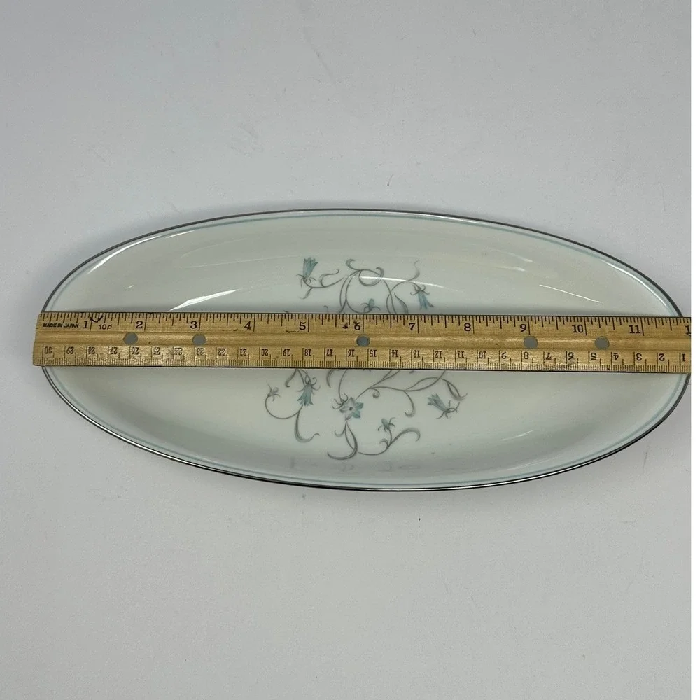 Noritake China Alicia Oval Celery Dish Serving Tray Blue Floral Platinum Trim A2